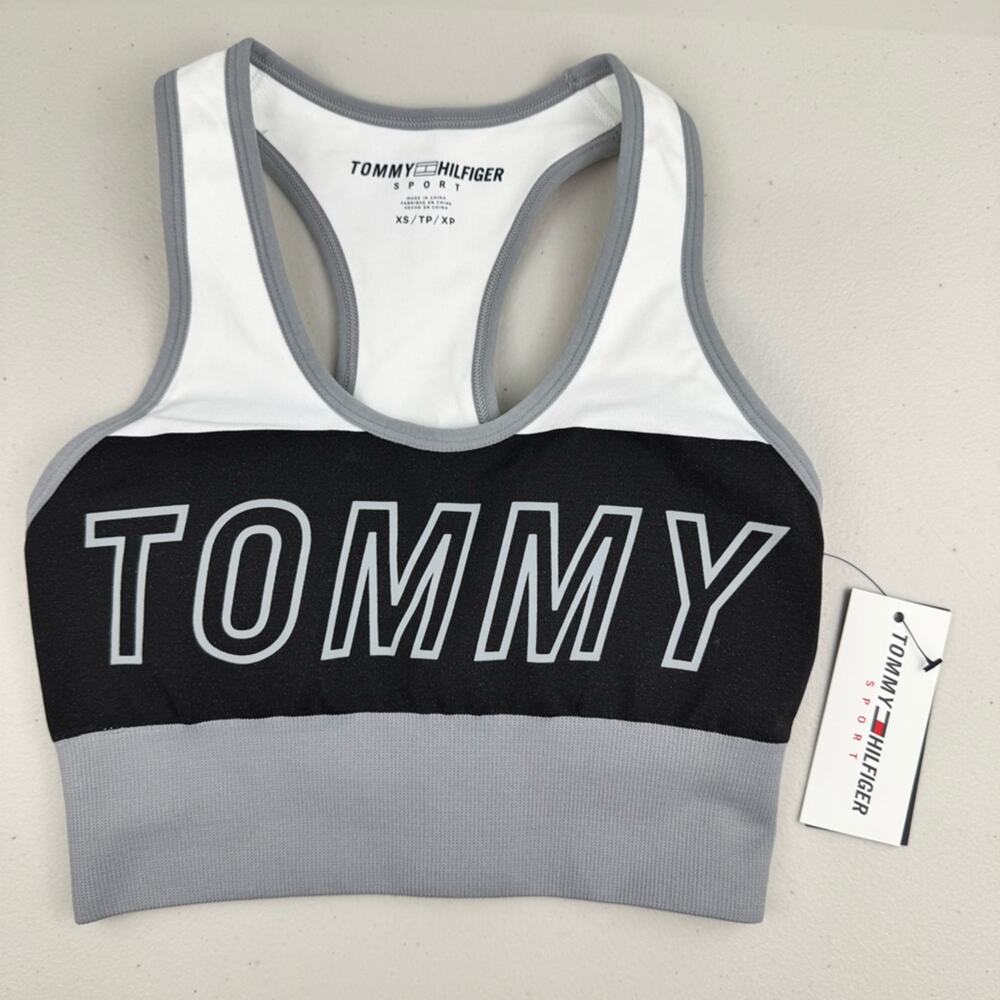 Tommy Hilfiger Sport Black/Gray/White Sports Bra Racerback Size XS Low Impact